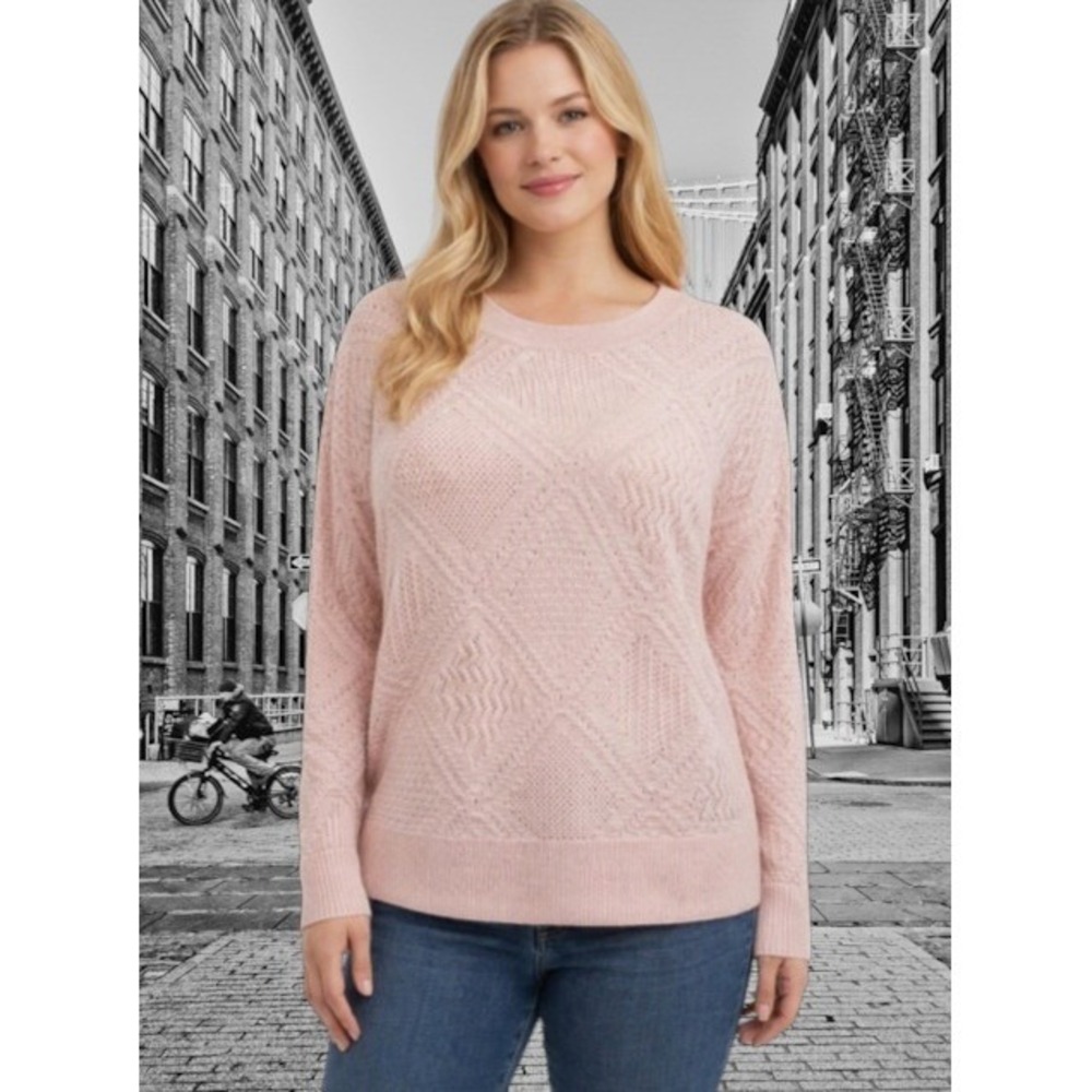 NWT Express Pink Pointelle Diamond Knit Sweater XL Soft Feminine Lightweight